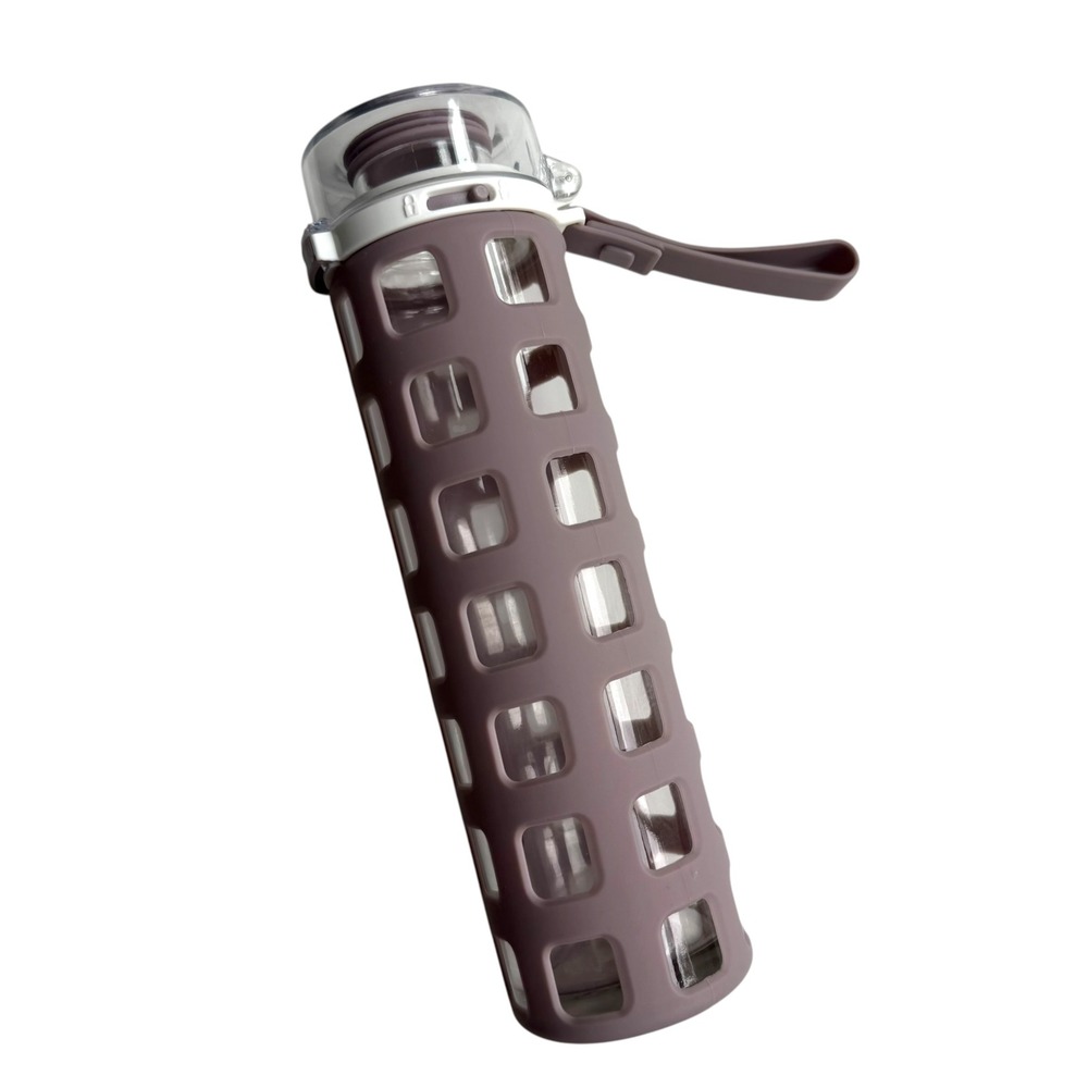 Ello Syndicate 20oz Glass Water Bottle Silicone Sleeve Purple Flip Lid Lock